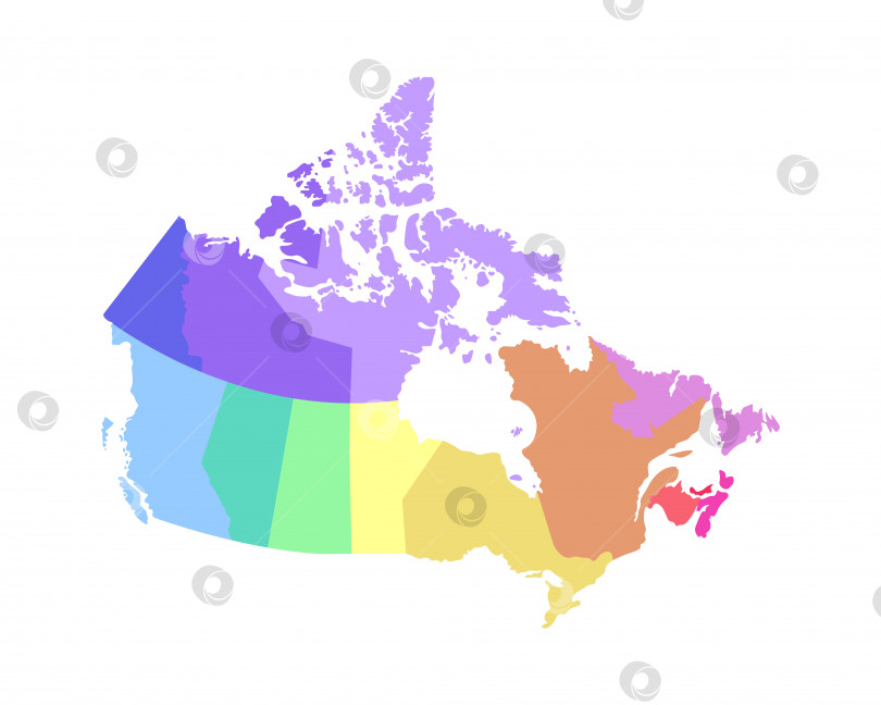 Скачать Векторная изолированная иллюстрация упрощенной административной карты Канады. Границы регионов. Разноцветные силуэты фотосток Ozero