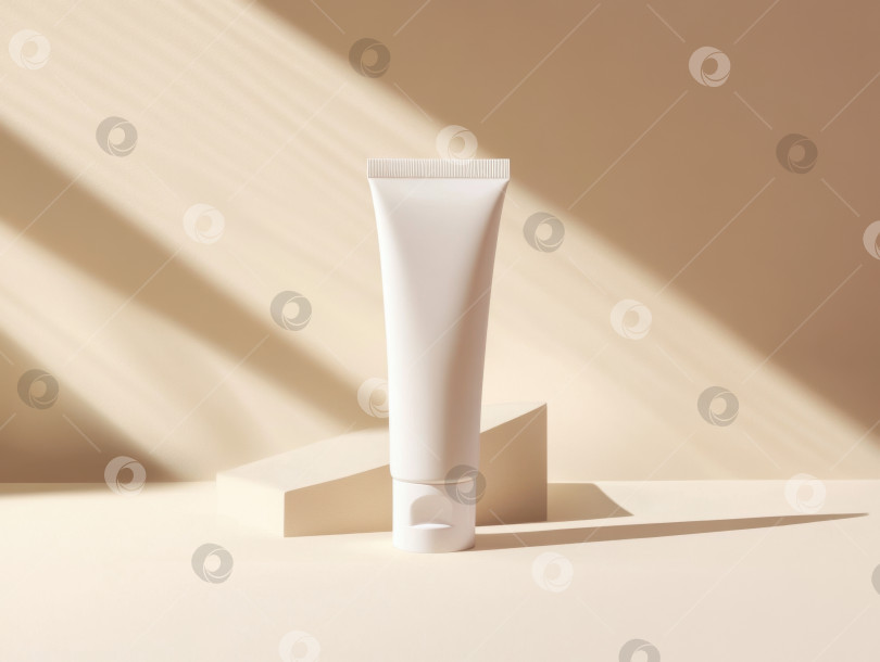 Скачать Минималистичная концепция ухода за кожей с использованием белого тюбика солнцезащитного крема для дизайна косметических средств фотосток Ozero