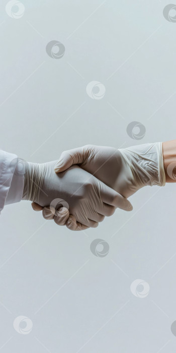 Скачать Совместное партнерство в области здравоохранения. Крупный план пожатия рук в медицинских перчатках фотосток Ozero