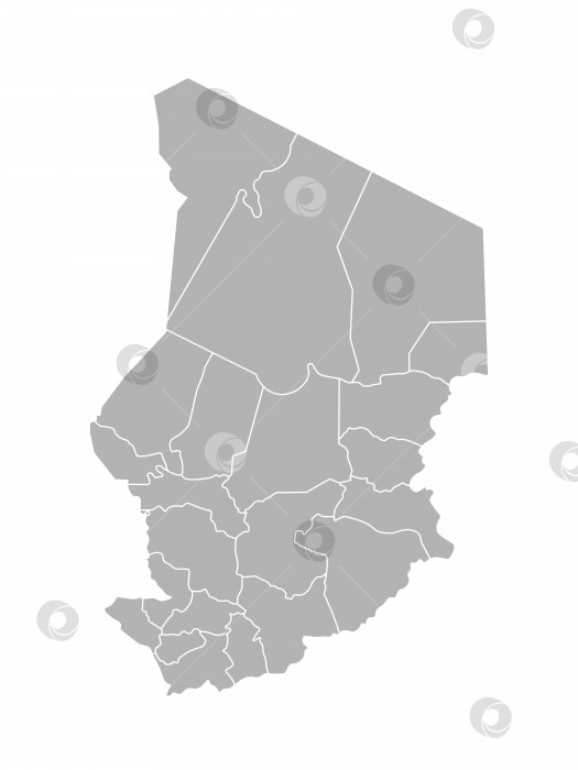 Скачать Векторная изолированная иллюстрация упрощенной административной карты Чада. Границы регионов. Серые силуэты. Белый контур фотосток Ozero