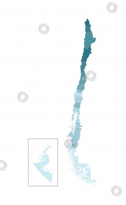 Скачать Векторная изолированная иллюстрация упрощенной административной карты Чили. Границы регионов. Красочные силуэты синего цвета цвета хаки фотосток Ozero