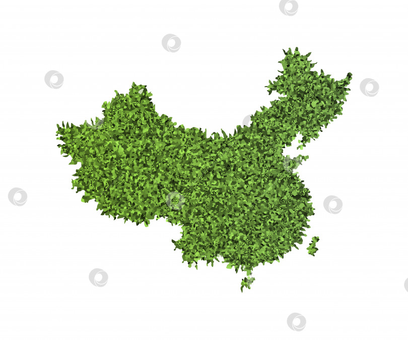 Скачать Векторный изолированный значок упрощенной иллюстрации с зеленым травянистым силуэтом карты Китая. Белый фон фотосток Ozero