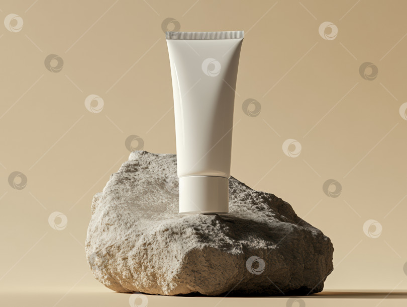 Скачать Минималистичный белый тюбик на камне для презентации продукта по уходу за кожей фотосток Ozero