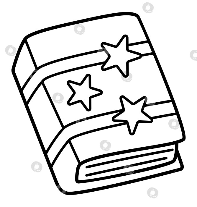 Скачать Векторная черно-белая книга заклинаний со звездами, вид спереди. Снова в школу или обучающий видеоролик из серии "Сказка". Симпатичная тетрадь или книга заклинаний. Чистые листы бумаги. Волшебная раскраска для фей и ведьм фотосток Ozero