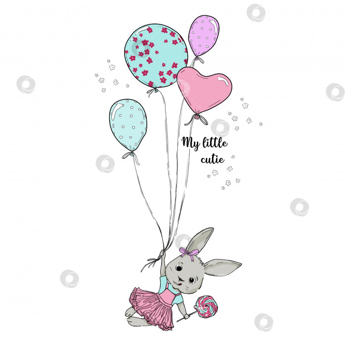 Скачать Симпатичная иллюстрация для рисования от руки с кроликом и воздушными шарами фотосток Ozero