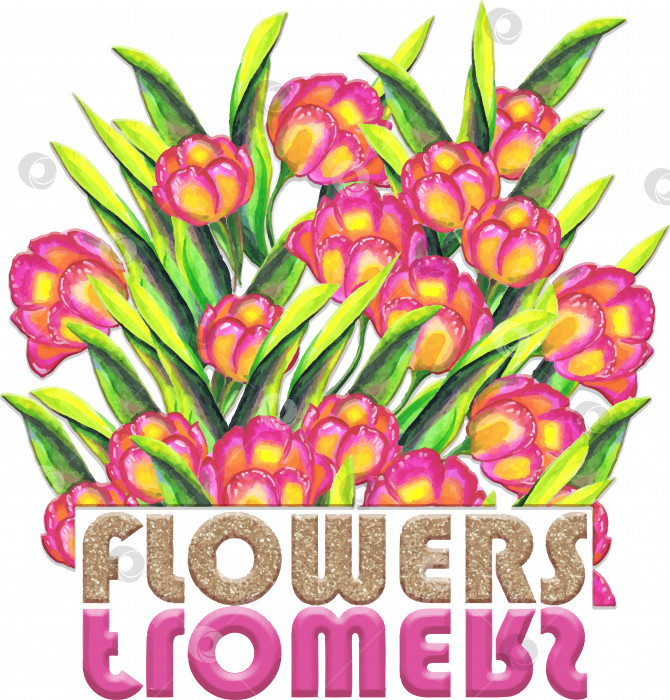 Скачать Тюльпаны с буквами, нарисованными вручную акварелью, иллюстрация EPS10. Для дизайна футболки фотосток Ozero
