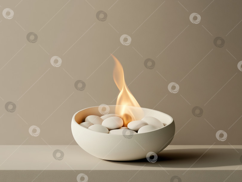 Скачать Минималистский дизайн декоративной столешницы с элегантно расположенными белыми камнями и элементом пламени фотосток Ozero