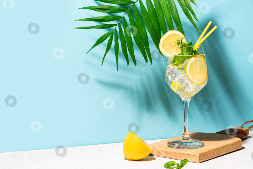 Скачать Летний коктейль Hugo Spritz с мятой и лимоном фотосток Ozero