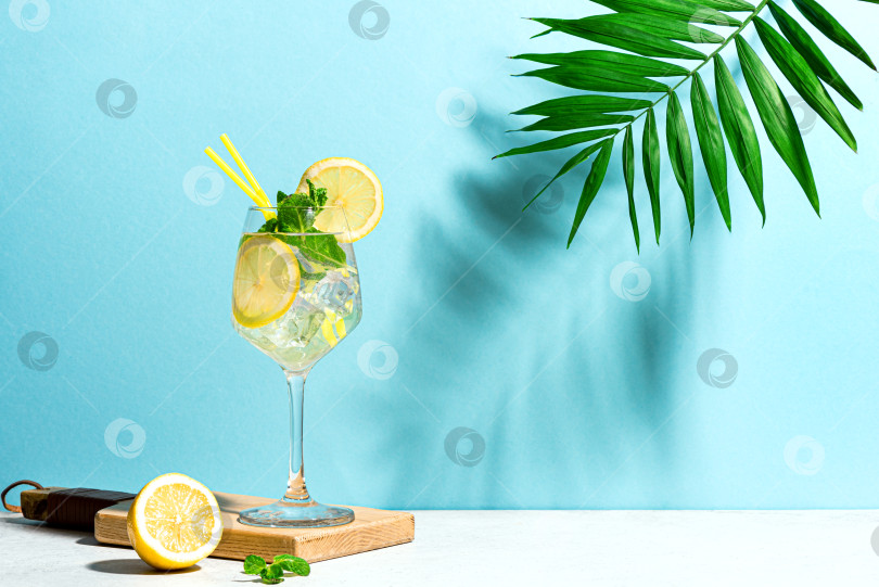 Скачать Летний коктейль Hugo Spritz с мятой и лимоном фотосток Ozero