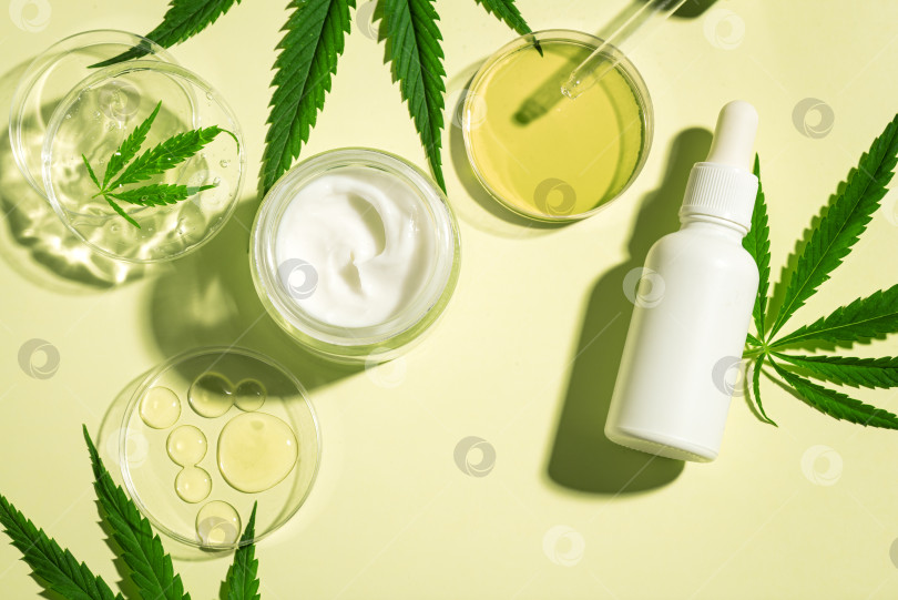 Скачать Конопляные листья каннабиса и масло CBD косметические средства фотосток Ozero