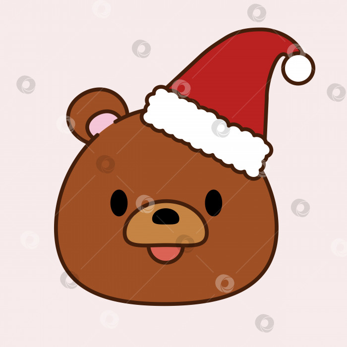 Скачать Векторный милый бурый медведь в красной шляпе Санта-Клауса изолирован фотосток Ozero