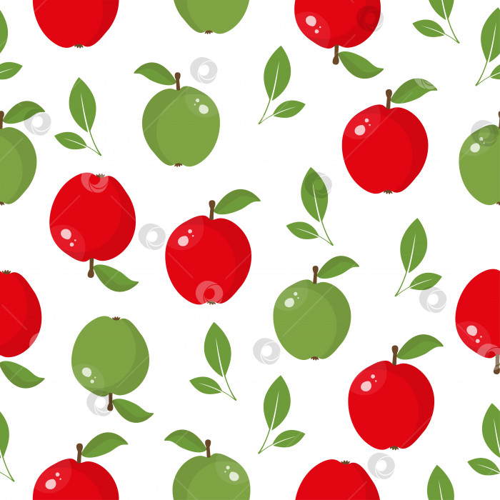 Скачать Бесшовный узор из красного, зеленого яблока и листьев фотосток Ozero