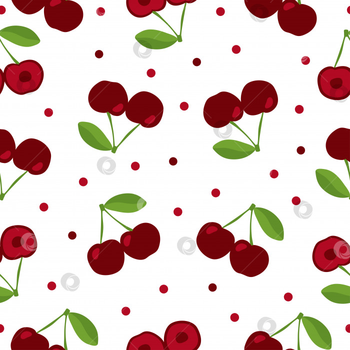 Скачать Красная вишня и половинки фруктов с бесшовным рисунком из листьев фотосток Ozero