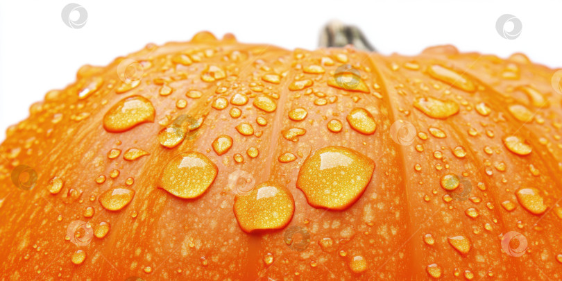 Скачать Ультрареалистичный макрос тыквенной кожуры с капельками воды. Дизайн осеннего урожая фотосток Ozero