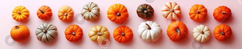 Скачать Ассорти из мини-тыкв на пастельном фоне для осеннего декора фотосток Ozero