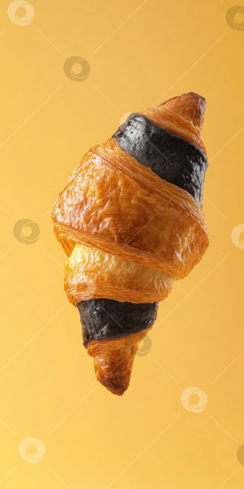 Скачать Парящий угольный круассан на градиентном фоне для креативного дизайна фотосток Ozero