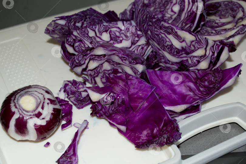 Скачать Краснокочанная капуста, красный лук, красная луковица, сырые овощи фотосток Ozero