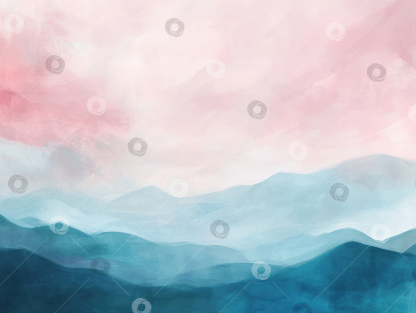Скачать Спокойная абстрактная пейзажная живопись в пастельных голубых и розовых тонах фотосток Ozero