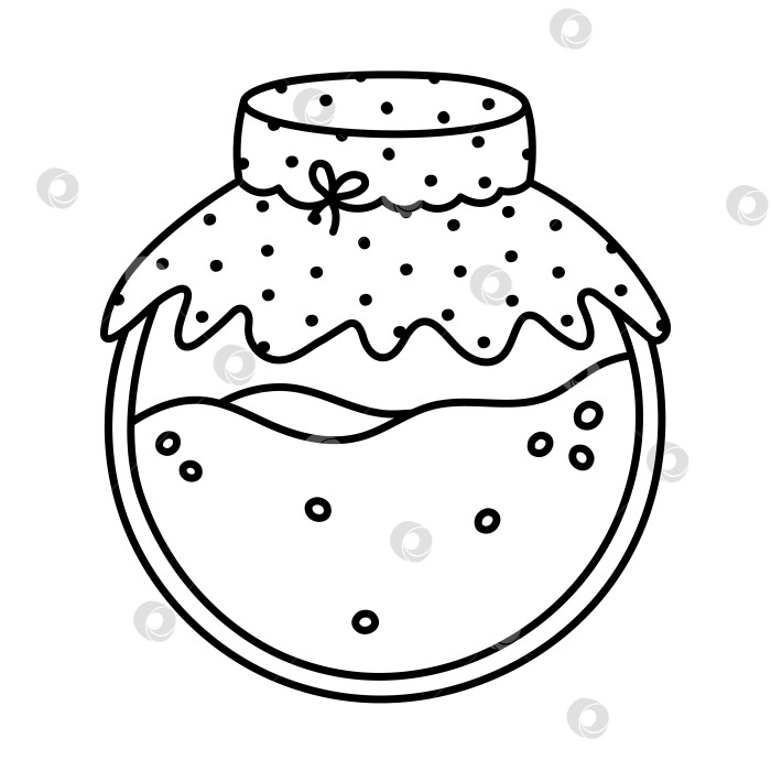 Скачать Очаровательная стеклянная баночка с медом, украшенная текстилем в горошек и бантиком на шнурке. Стеклянный горшочек с медом, нарисованный по-детски, с пузырьками на фоне. Вкусные органические сладости. фотосток Ozero