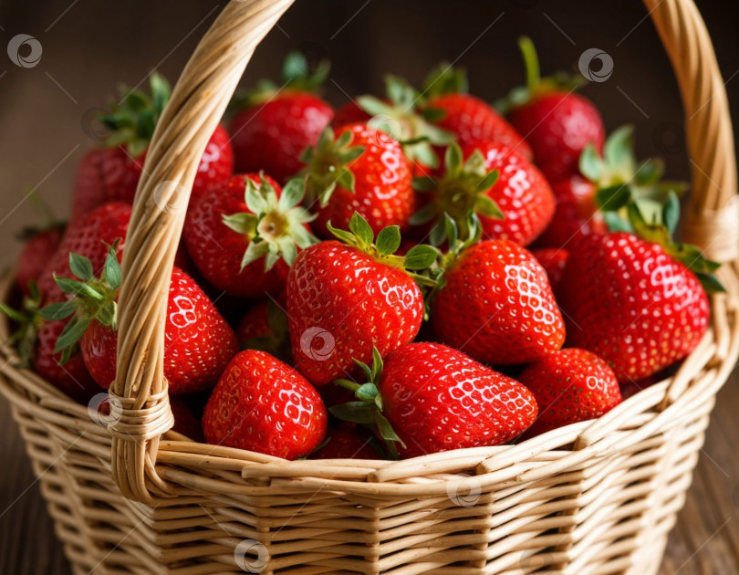 Скачать Клубника, созревшая в плетеной корзинке. Создано Ii. фотосток Ozero