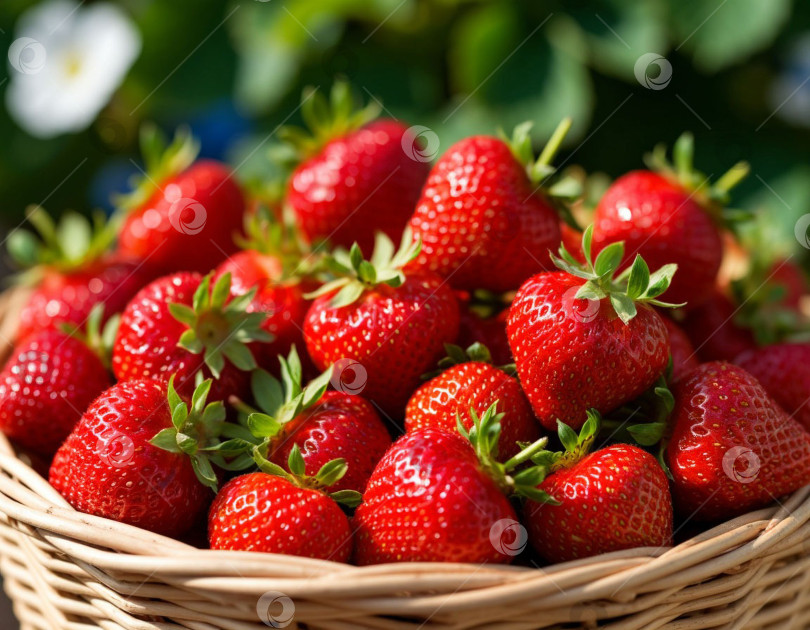 Скачать Клубника, созревшая в плетеной корзинке. Создано Ii. фотосток Ozero