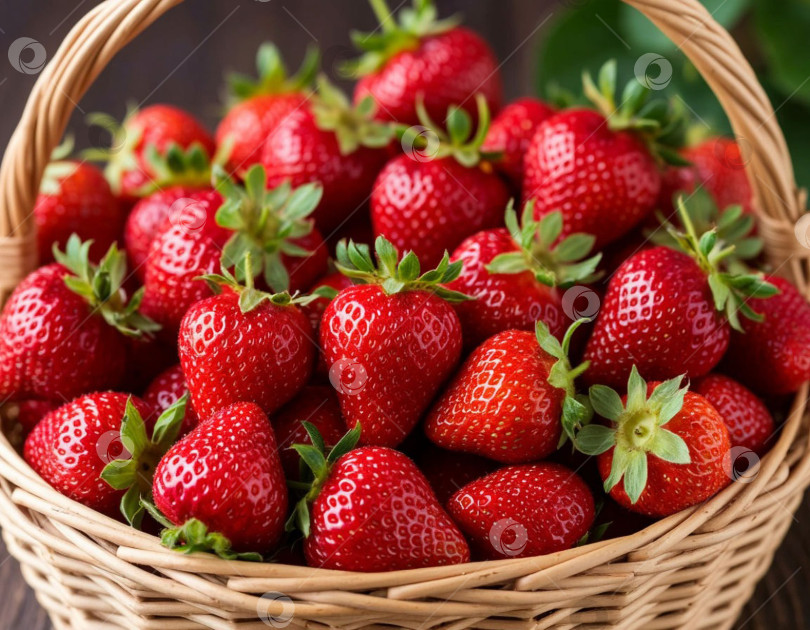 Скачать Клубника, созревшая в плетеной корзинке. Создано Ii. фотосток Ozero