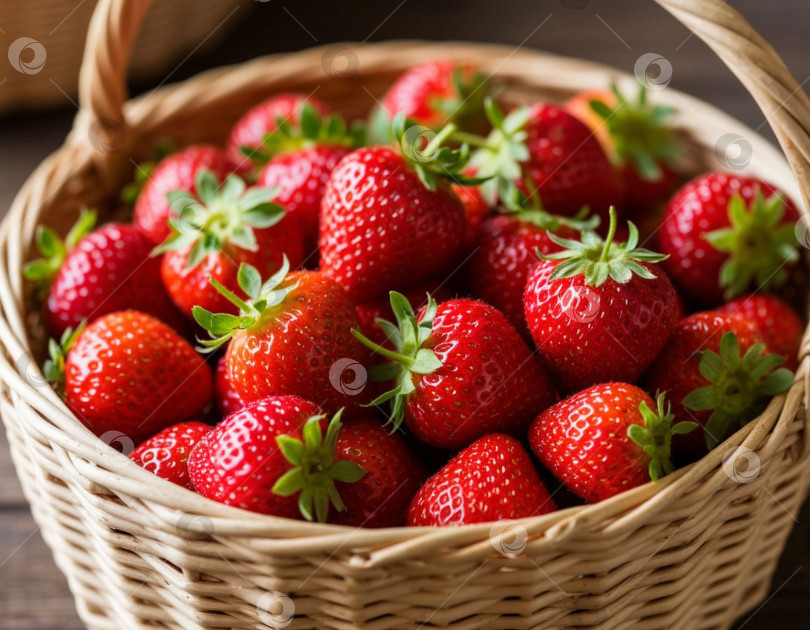 Скачать Клубника, созревшая в плетеной корзинке. Создано Ii. фотосток Ozero