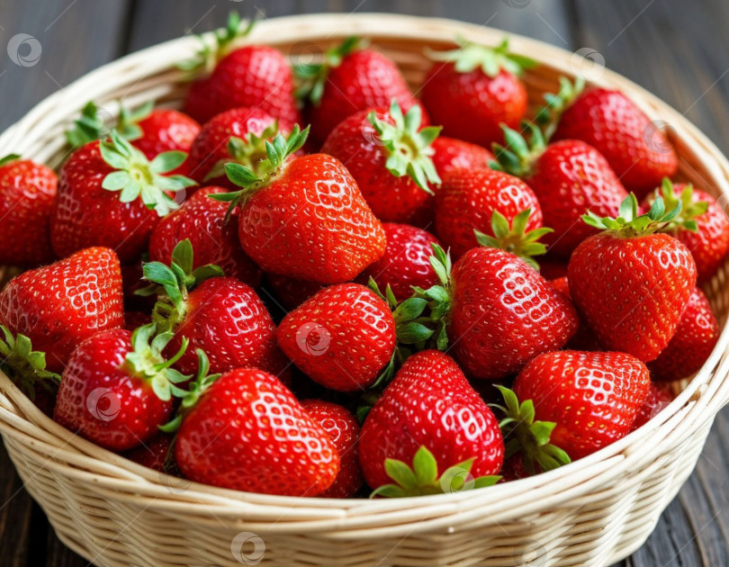 Скачать Клубника, созревшая в плетеной корзинке. Создано Ii. фотосток Ozero