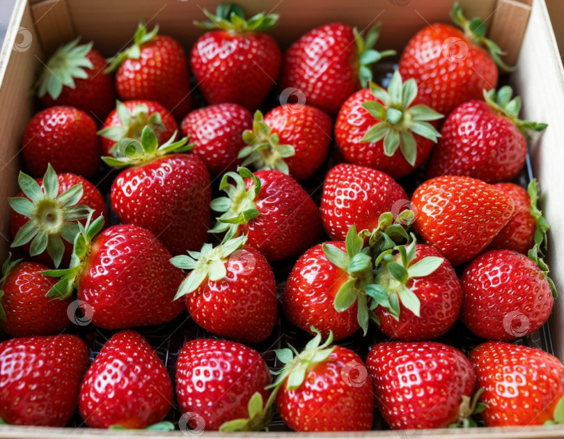 Скачать Спелая клубника в коробке. Сгенерировано Ii. фотосток Ozero