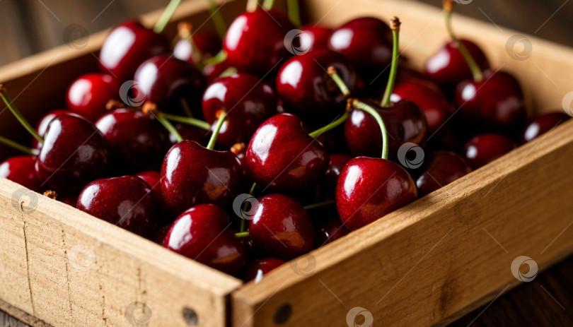 Скачать Спелая вишня в коробке. Генерируется искусственным интеллектом. фотосток Ozero