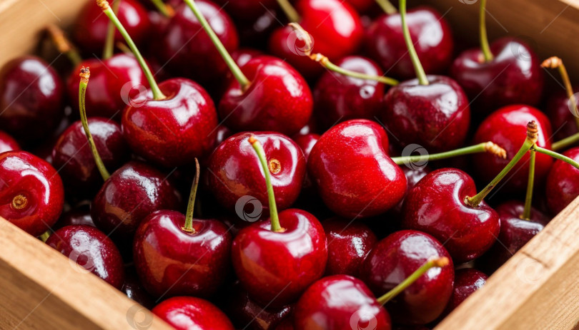 Скачать Спелая вишня в коробке. Генерируется искусственным интеллектом. фотосток Ozero