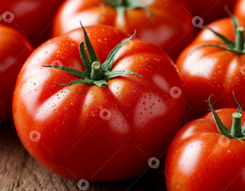 Скачать Макросъемка сочных помидоров крупным планом. Создано искусственным интеллектом. фотосток Ozero