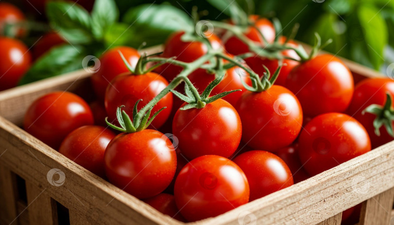 Скачать Помидоры черри в коробке. Создано искусственным интеллектом. фотосток Ozero