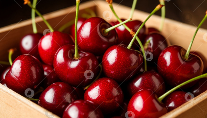 Скачать Спелая вишня в коробке. Генерируется искусственным интеллектом. фотосток Ozero
