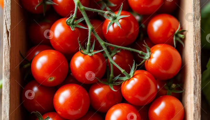Скачать Помидоры черри в коробке. Создано искусственным интеллектом. фотосток Ozero