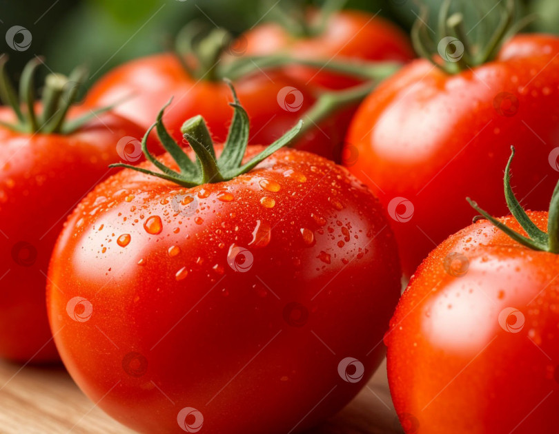 Скачать Макросъемка сочных помидоров крупным планом. Создано искусственным интеллектом. фотосток Ozero
