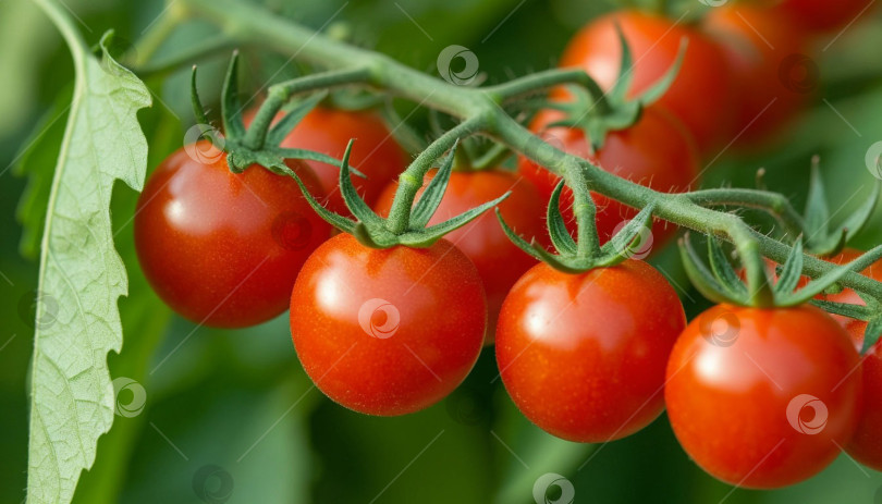 Скачать Помидоры черри на ветке. Создано искусственным интеллектом. фотосток Ozero