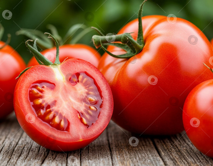 Скачать Макросъемка сочных помидоров крупным планом. Создано искусственным интеллектом. фотосток Ozero