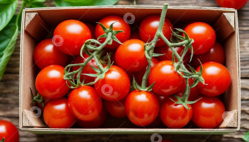 Скачать Помидоры черри в коробке. Создано искусственным интеллектом. фотосток Ozero
