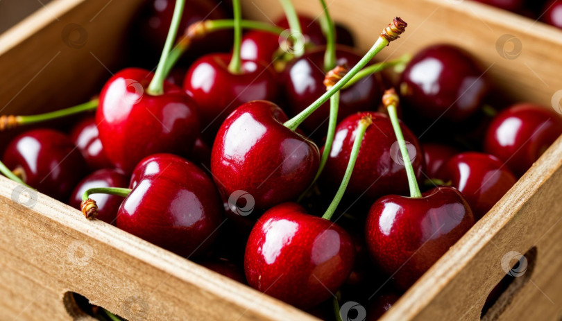Скачать Спелая вишня в коробке. Генерируется искусственным интеллектом. фотосток Ozero