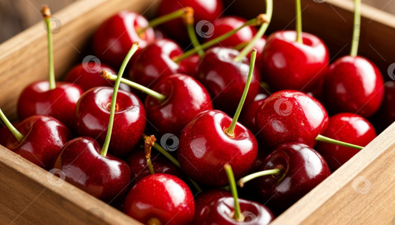 Скачать Спелая вишня в коробке. Генерируется искусственным интеллектом. фотосток Ozero