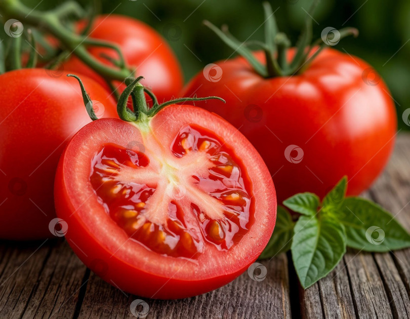 Скачать Макросъемка сочных помидоров крупным планом. Создано искусственным интеллектом. фотосток Ozero