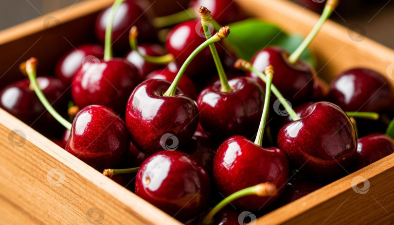 Скачать Спелая вишня в коробке. Генерируется искусственным интеллектом. фотосток Ozero