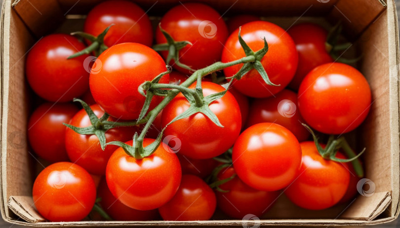 Скачать Помидоры черри в коробке. Создано искусственным интеллектом. фотосток Ozero