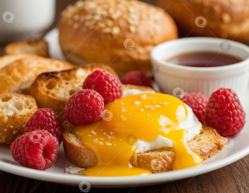 Скачать Завтрак на столе крупным планом. Создано искусственным интеллектом. фотосток Ozero