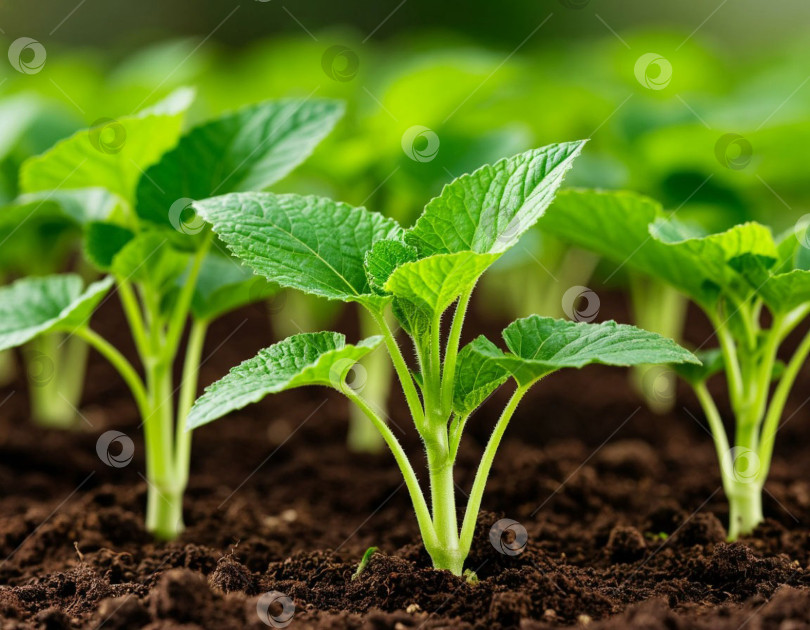 Скачать молодые побеги рассады в земле. Генерируется с помощью искусственного интеллекта. фотосток Ozero