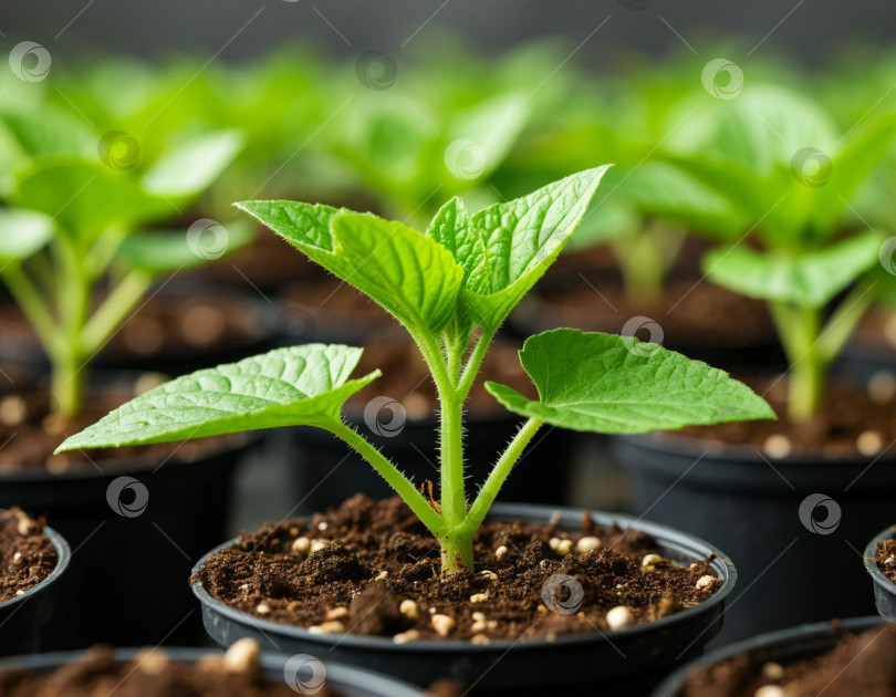 Скачать молодые побеги рассады в земле. Генерируется с помощью искусственного интеллекта. фотосток Ozero