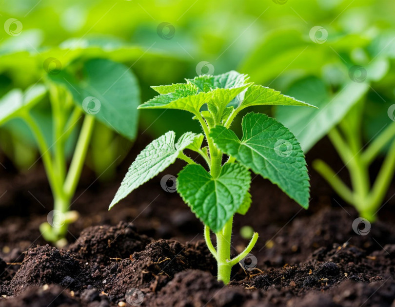 Скачать молодые побеги рассады в земле. Генерируется с помощью искусственного интеллекта. фотосток Ozero