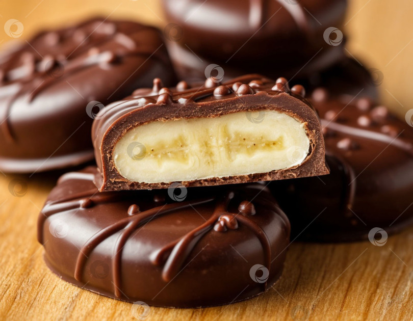 Скачать Бананы в шоколаде, сладости. Создано искусственным интеллектом. фотосток Ozero