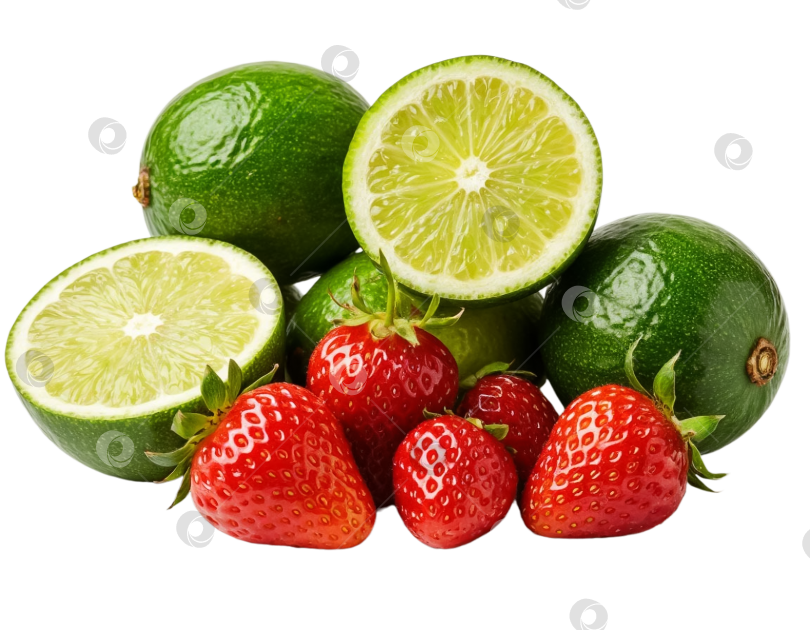 Скачать Клубника и лайм на прозрачном фоне в формате PNG. Создан искусственный интеллект. фотосток Ozero